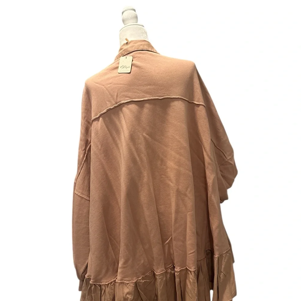Free People Oversized pink Tunic cardigan with Ruffle Hem xs fits like xxl